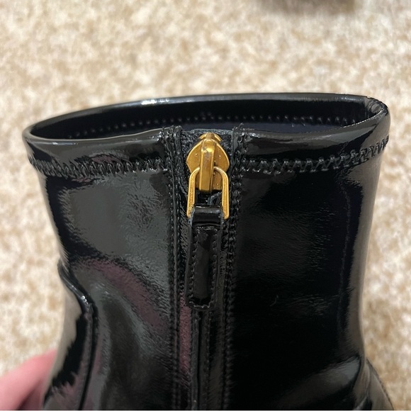 Tory Burch Womens Gigi Patent Stretch Ankle Boot Black and Gold Size 8.5 - Picture 8 of 15